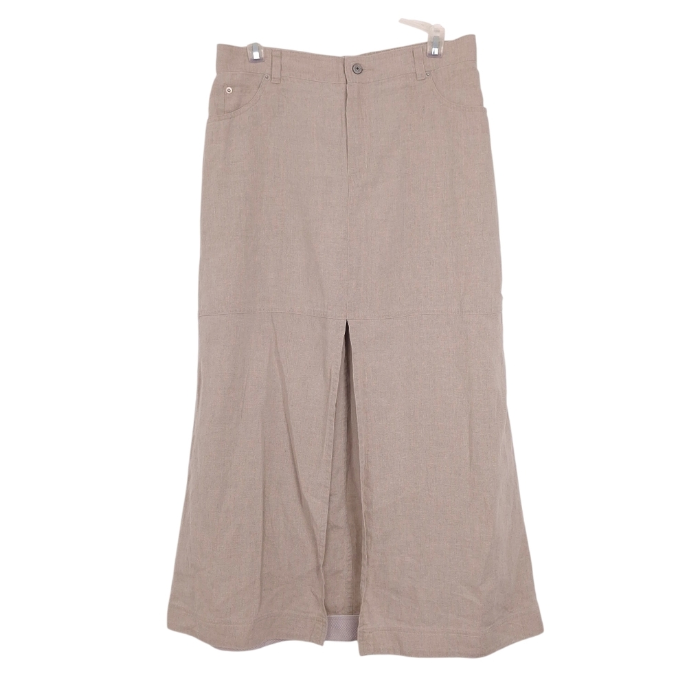 Nicole Miller European flax linen maxi skirt minimalist coastal slit Euro summer